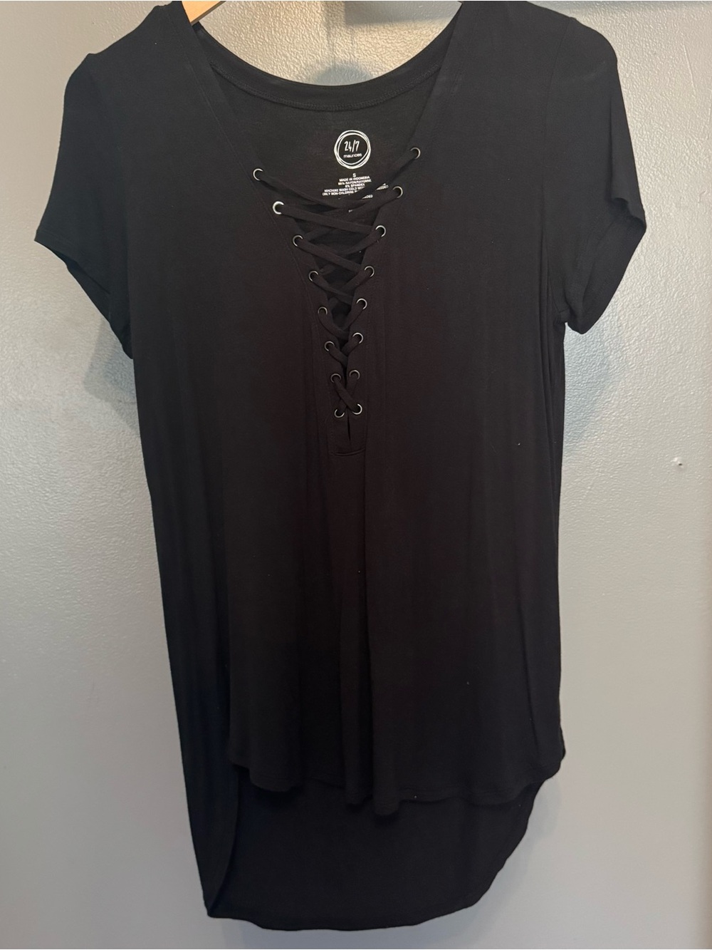 24/7 Black Lace-Up Short Sleeve Tunic